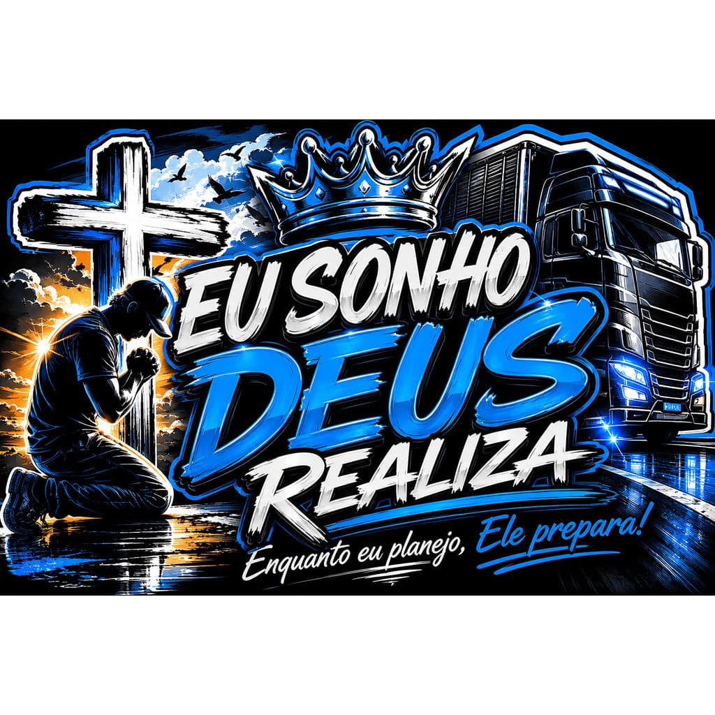 Bandeira  90x65 cm com 4 Ilhós  Qualidade para Caminhão, Parede ou Área Externa inpermeável eu sonho deus realiza