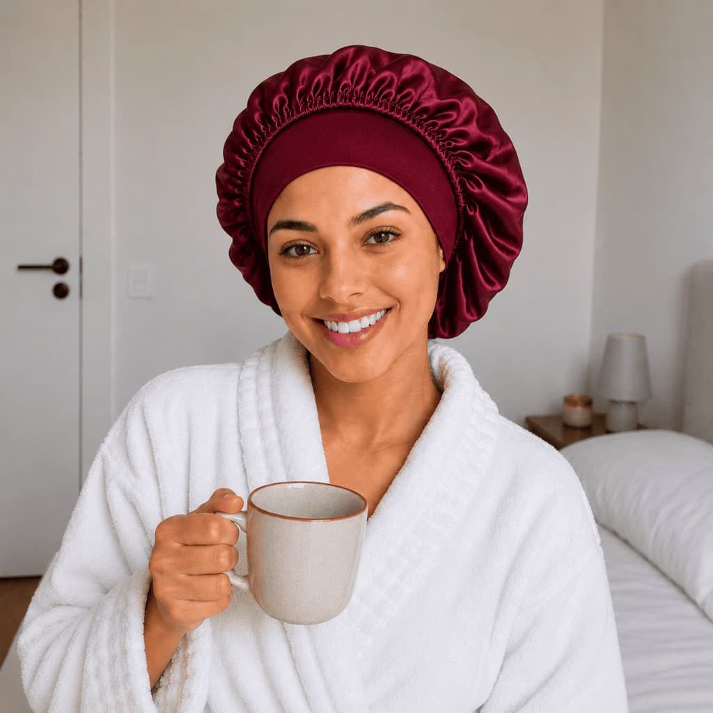 Anny Beleza Touca de cetim com faixa  touca para dormir Faixa Larga Touca gigante touca para cabelo