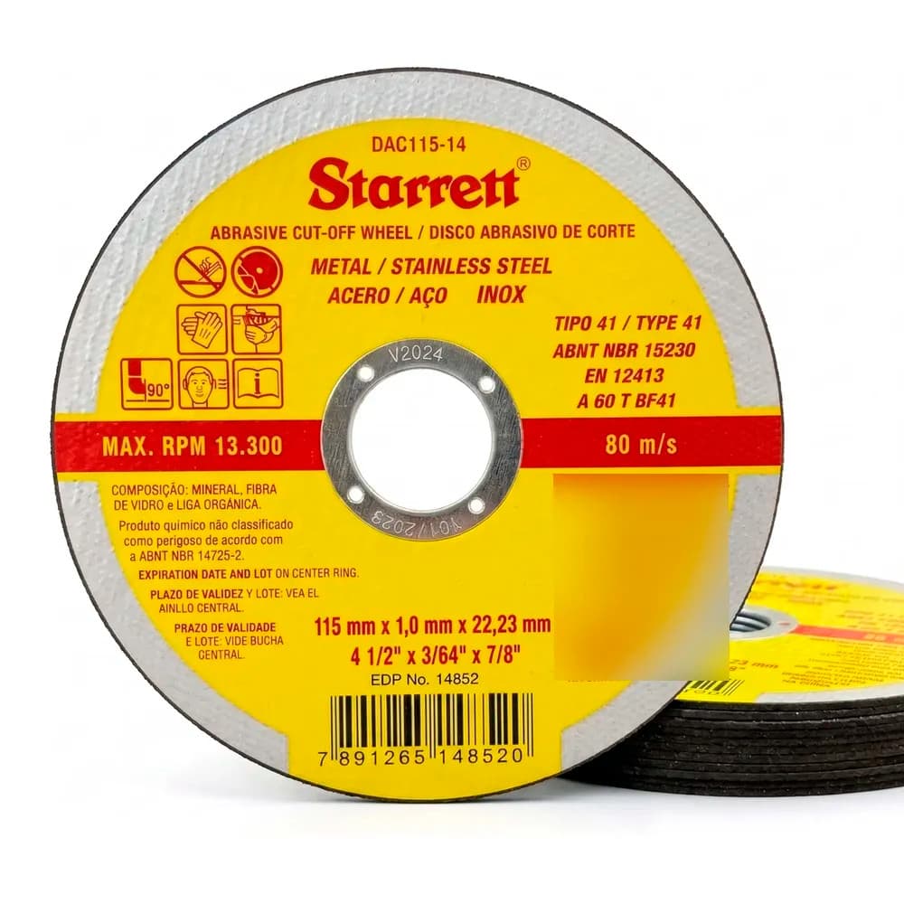Disco de Corte Abrasivo Starrett 115 x 1,0 x 22,2 mm