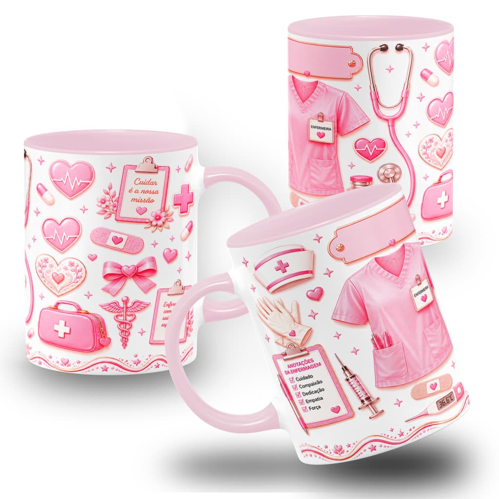 Caneca Personalizada de Enfermagem Feminina com Nome Profissão Enfermagem - Colorida