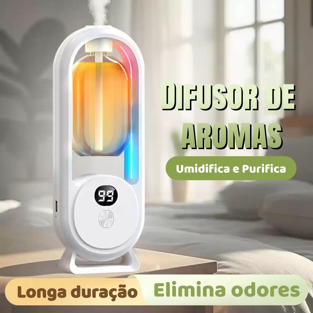 Difusor de Aromas 2 em 1 Sem Fio para Parede – Umidificação + Purificação – Instalação em Mesa ou Parede
