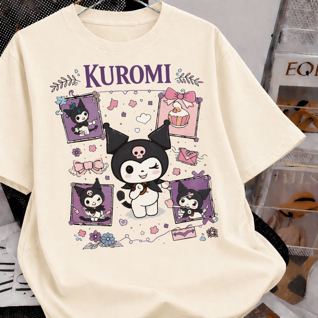 Camiseta Kuromi Kawaii Camisa Alternativa Anime Feminina Casual Qualidade Premium FSH