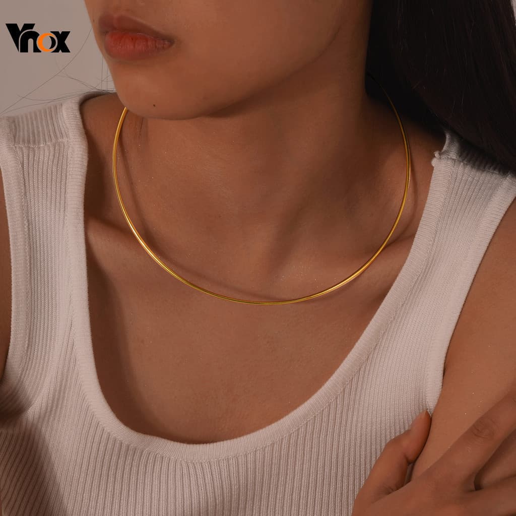 Colar Feminino Vnox em Aço Inoxidável Banhado a Ouro 18K, Corrente Simples e Fina Hipoalergênica XBOC RECE