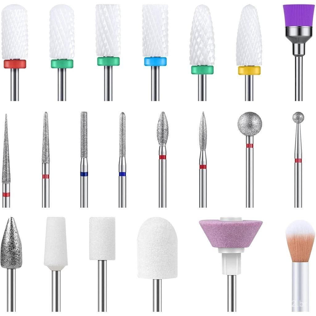 Conjunto Profissional de Brocas para Unhas MelodySusie com 21 Peças, 3/32'', Cerâmica, Diamante, Carboneto, Conjunto de