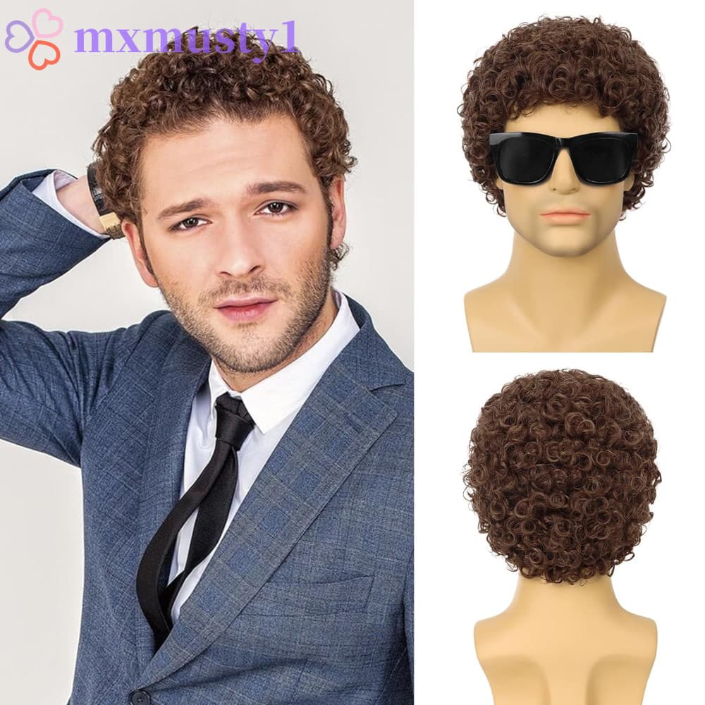 MXMUSTY Peruca Cosplay Masculina , Perucas Afro Curtas E Encaracoladas Fofas De Halloween , Sintética Bonita Realista