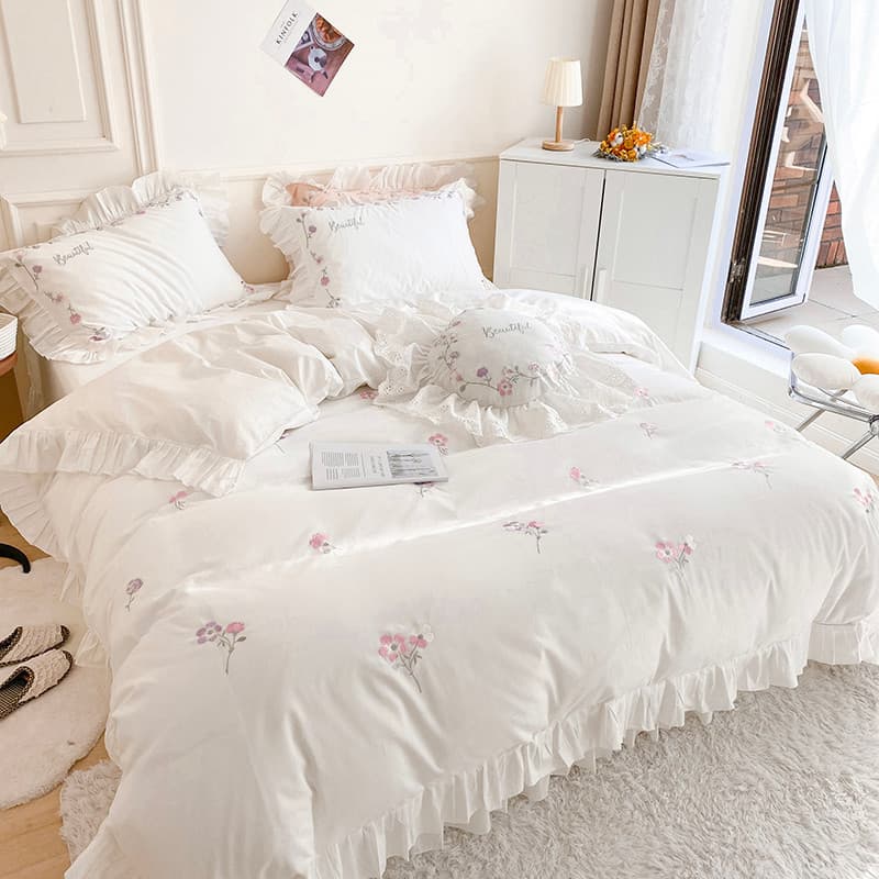 Ins cama de algodão puro conjunto de quatro peças estilo princesa algodão 100 folhas babados estilo Pastoral capa de edr