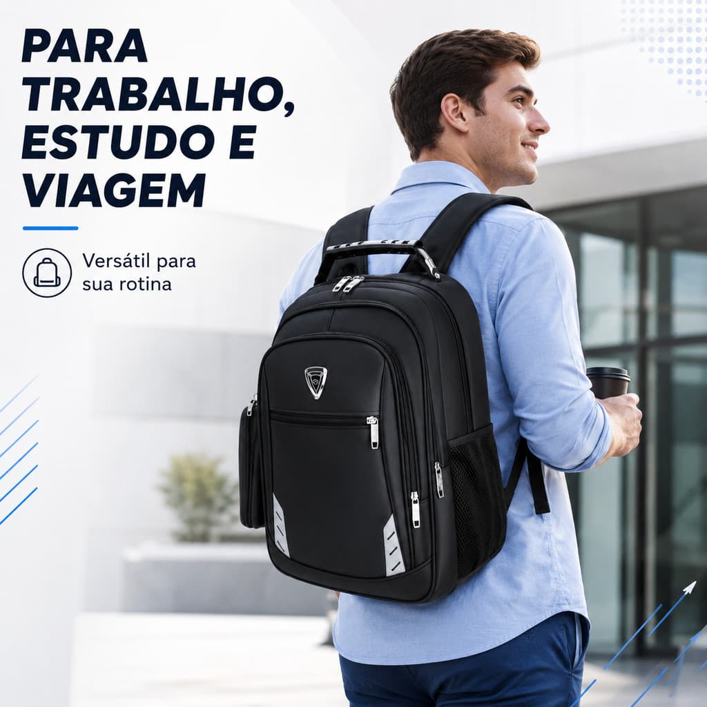Mochila Executiva Grande 47×32×15cm com Vários Compartimentos para Notebook, Escola, Trabalho e Viagem