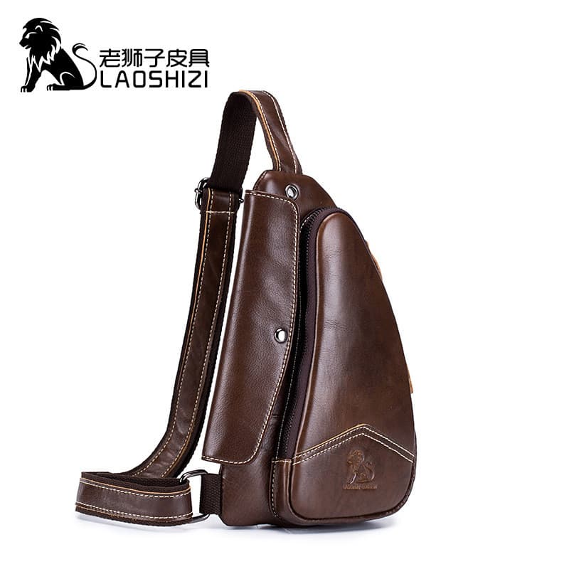 Bolsa de peito masculina de primeira camada de couro Bolsa triangular masculina Bolsa de ombro estilo europeu americano