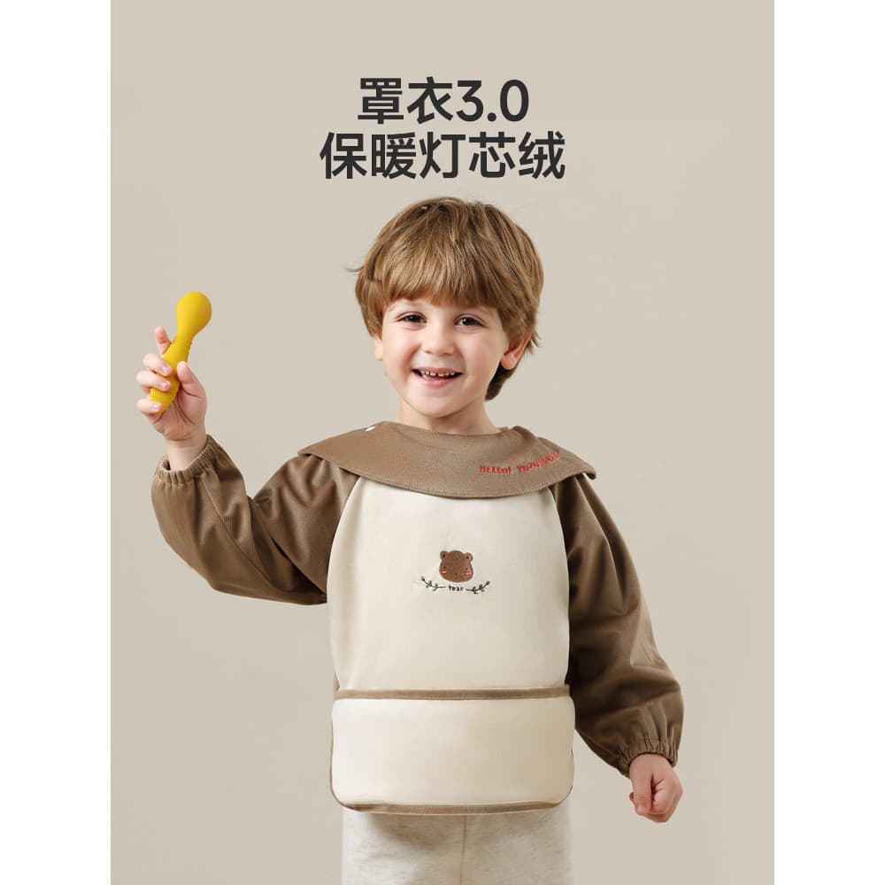 Macacão de veludo infantil, à prova d'água, Anti-sujeira, babadores para comer, bolsos de arroz, meninos, meninas, outon