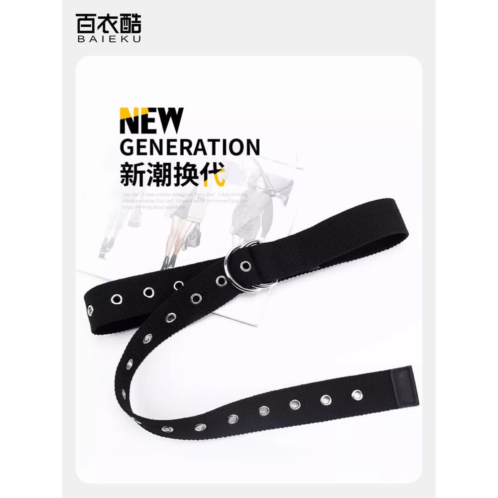 Moda duplo-anel fivela cinto de lona masculino versão coreana Casual simples na moda masculino único carta cinto estudan