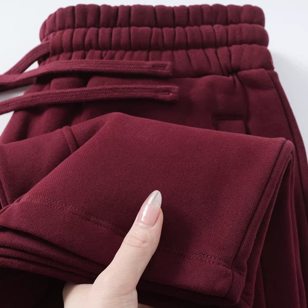 Retro Encore forro de lã vermelho calças de moletom retas das mulheres dos homens grosso velo calças casuais soltas cor