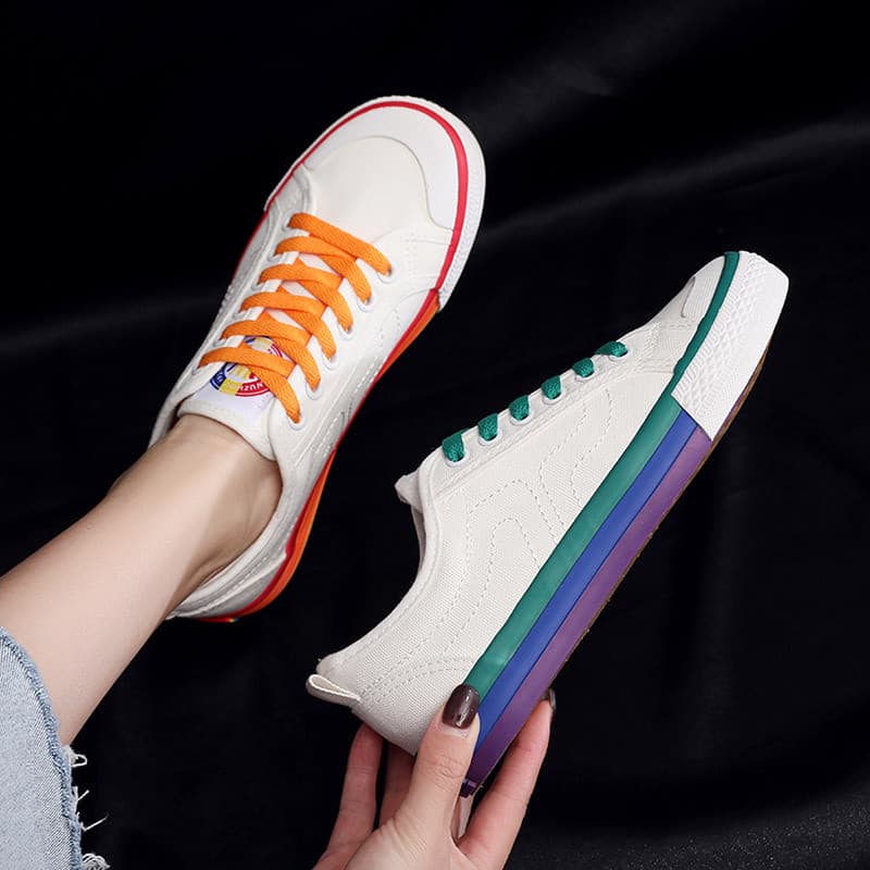 Sapatos de lona de pato mandarim femininos 2026 primavera novo estilo versão coreana All-Match arco-íris sapatos de outo