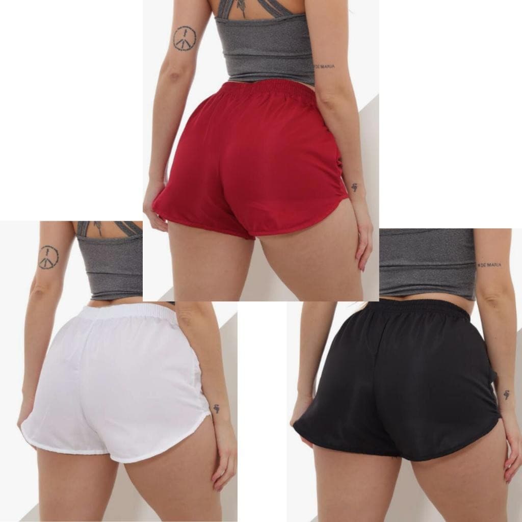 KIT 3 SHORT TACTEL ESPORTIVO, ACADEMIA, CORRIDA, CAMINHADA PRETO, ROSA NEON, ROSA CLARO P AO EXG (GGG = EXG/G4)