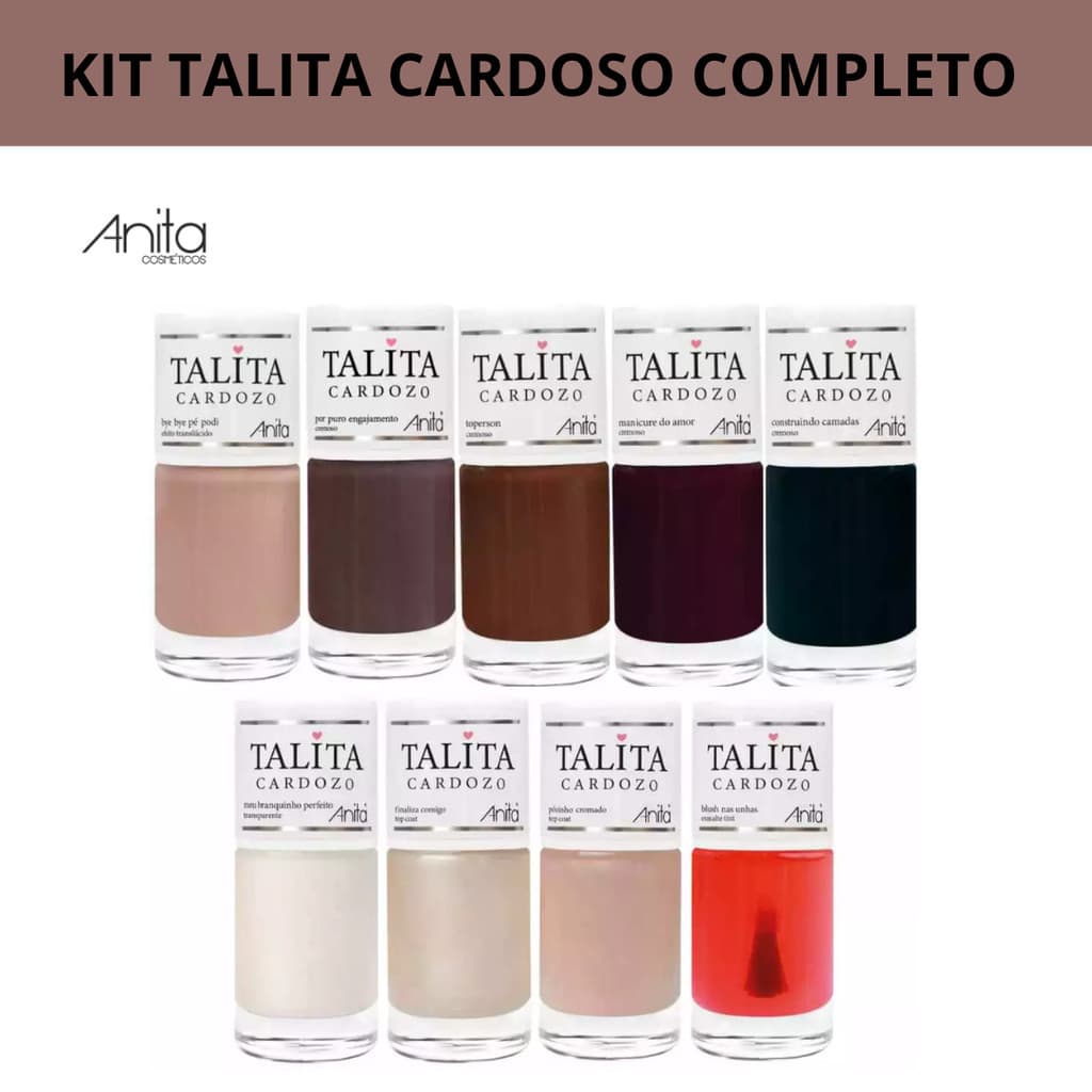 Kit 9 Esmaltes Anita – Coleção Talita Cardozo Lançamento Cores Modernas e Exclusivas Manicure