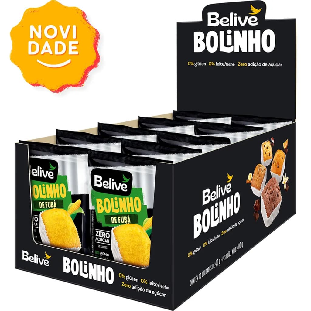 Kit 10 Bolinho de Fuba Sem Glúten Sem Açucar 40g Belive