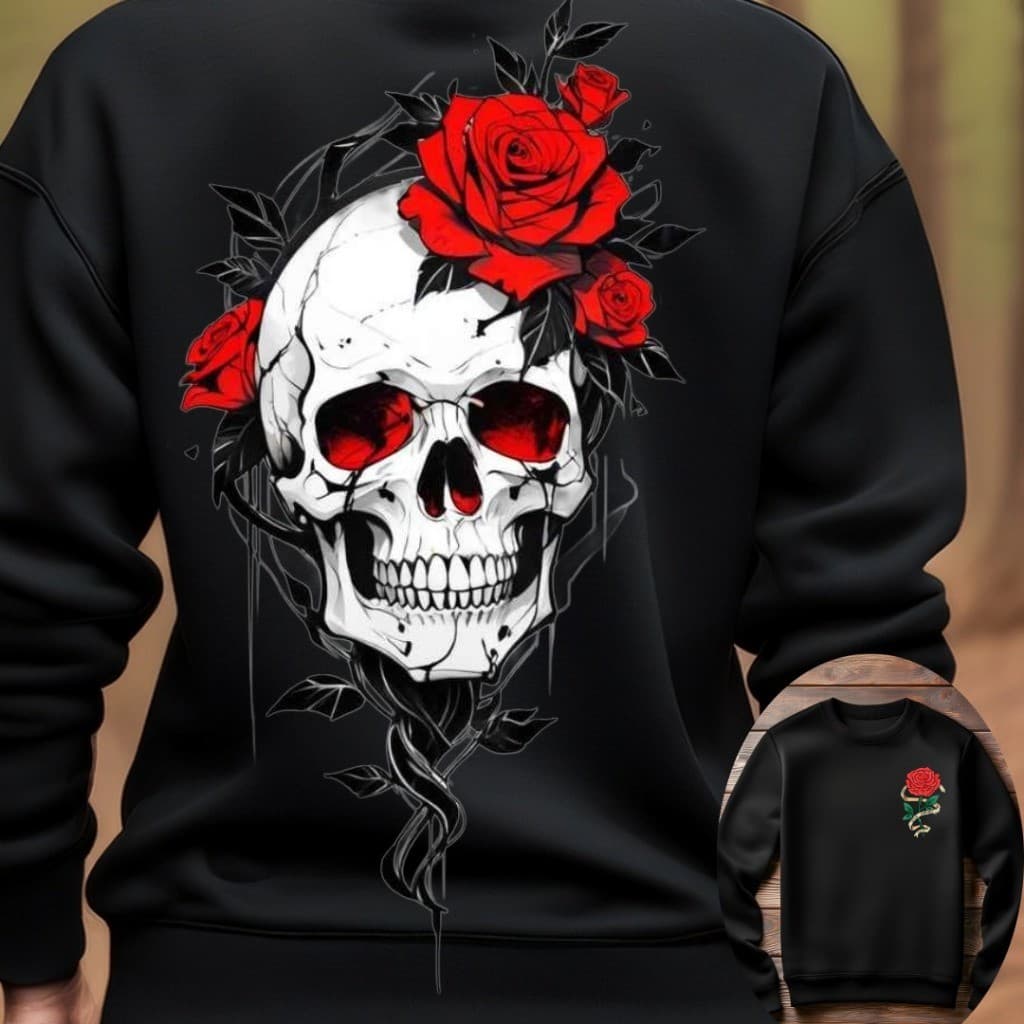 Moletom Gola Careca   Redonda blusa de frio  estampada  Streetwear Caveira Roses.