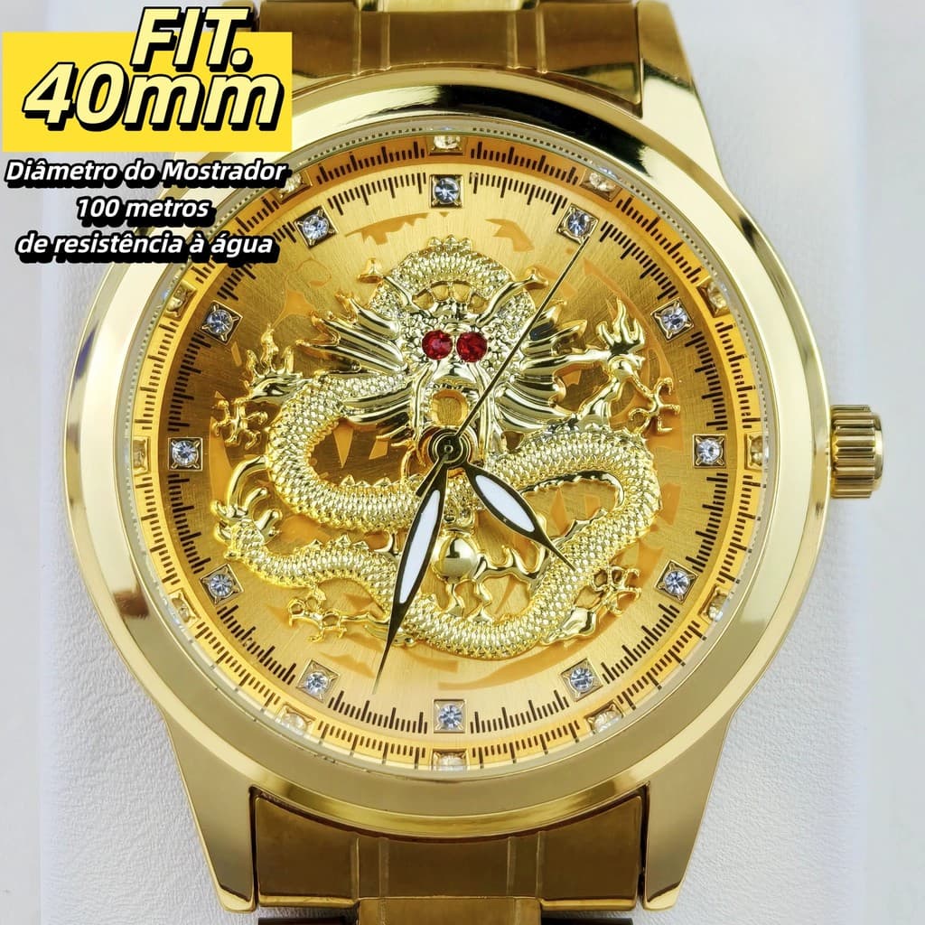 【Design Criativo】BINBOND Relógio de Quartzo Prova D'água Elegante Masculino Relógio de Ouro Falso 336 234