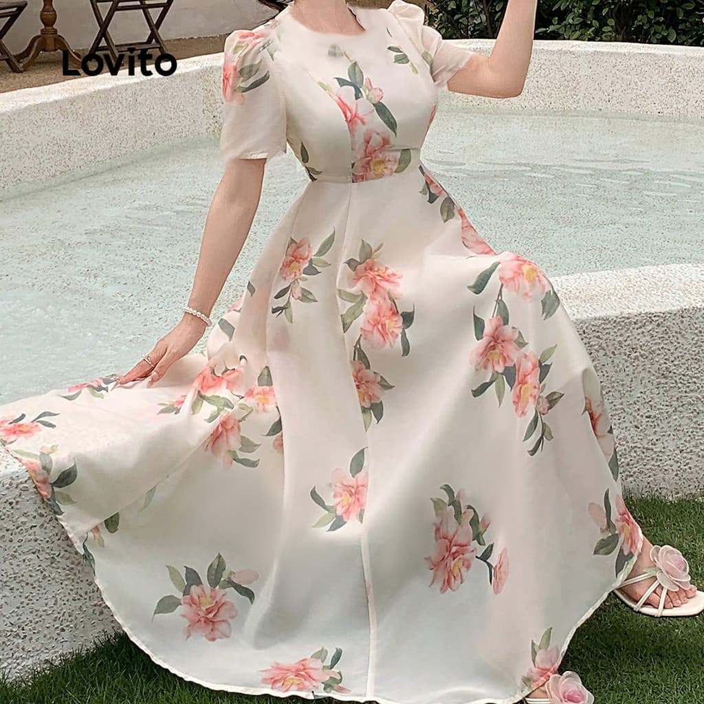 Lovito Vestido Casual Com Estampa Formal Casual Oficial Floral Com Zíper Festivais Primavera/verão L146LD101