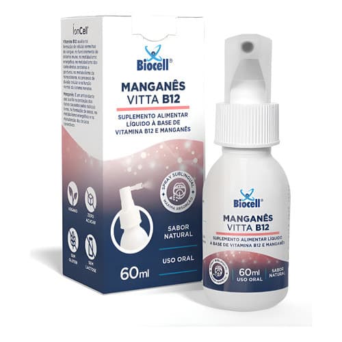 Manganês Vitta B12 Spray Natural Vegano Biocell 60ml Sabor Natural