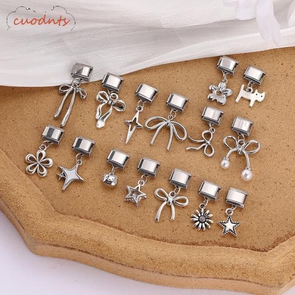 Y2K Coração Arco Nó Estrela Lua Coroa Borboleta Pingente Italiano Charme Link De Aço Inoxidável Ajuste 9mm Pulseira Jóia