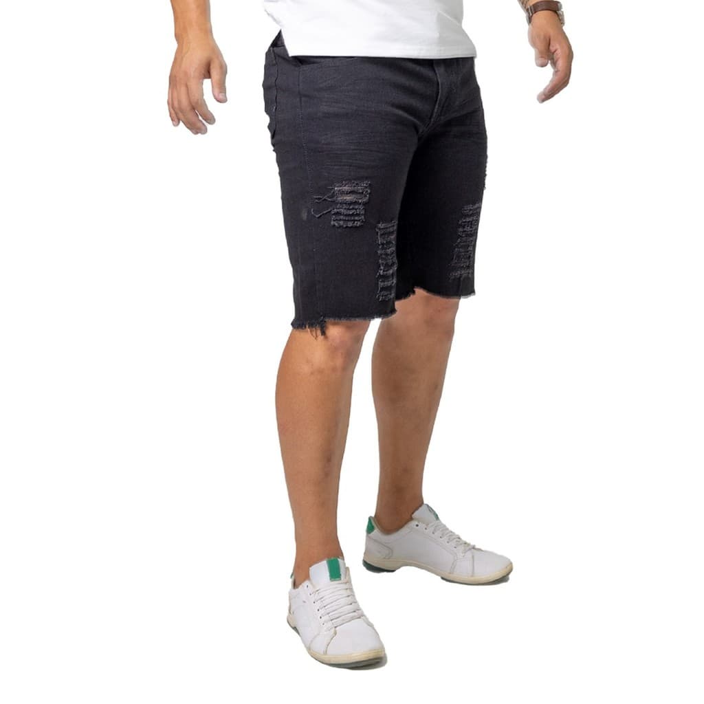 BERMUDA Masculina Jeans Preta RASGADA - Short Jeans Masculino - Confortável E Estilosa