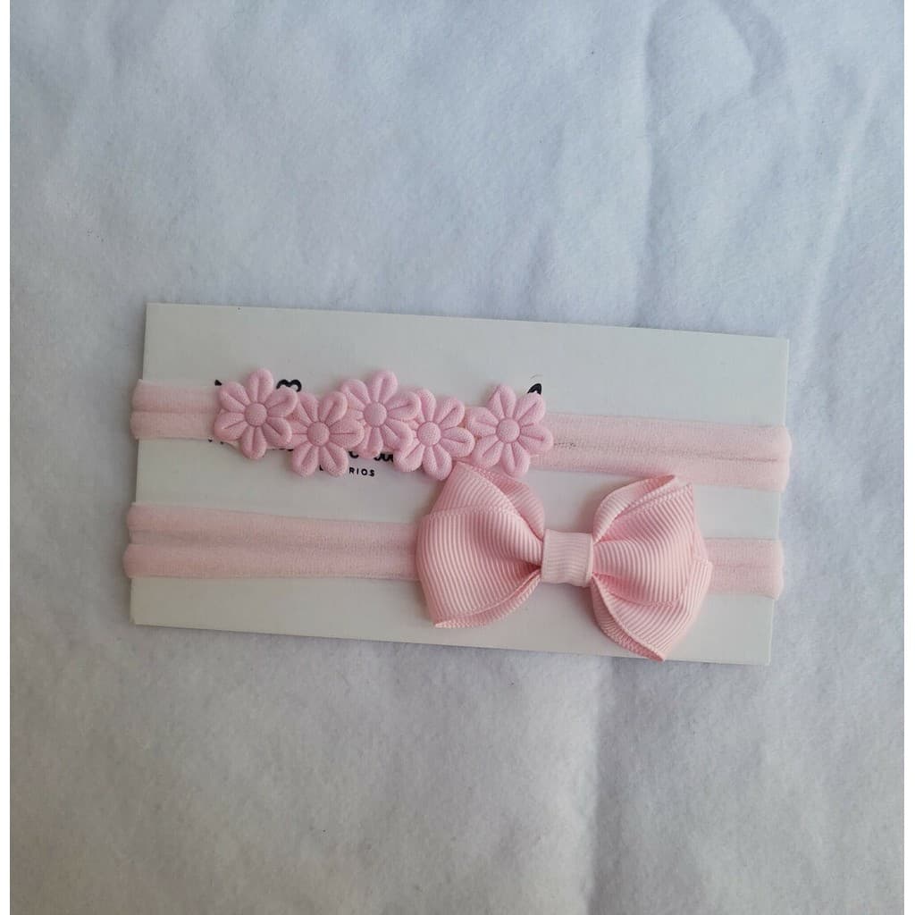 KIT TIARA PARA BEBÊ COM 2 UNIDADES - MODELO COM LAÇO E COM FLORES
