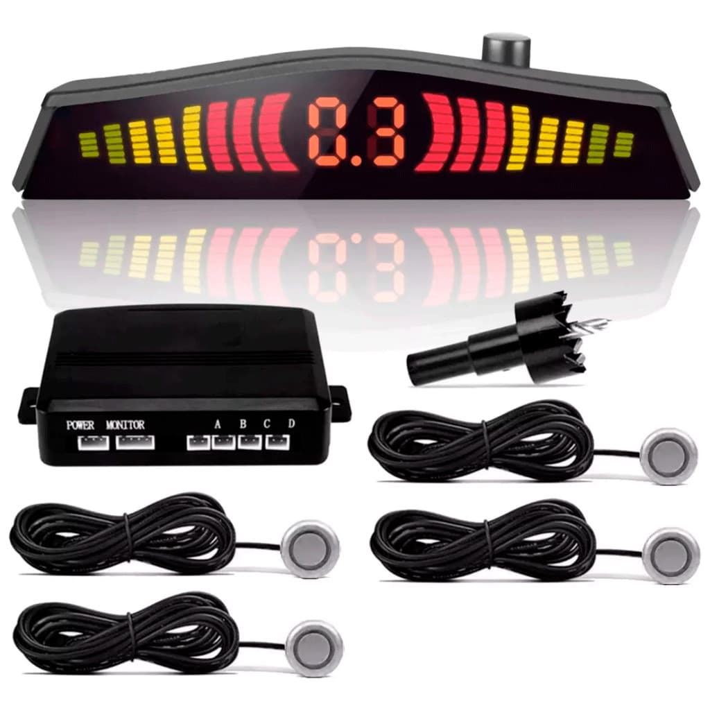Sensor Estacionamento 4 Sensores Ré 18mm Display Led Cor Prata Cinza
