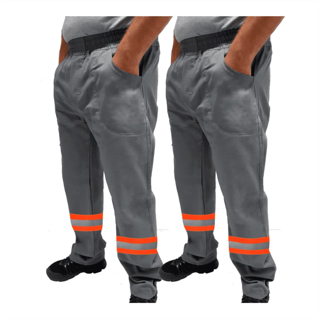 Kit C/ 2 Calça de Uniforme Condomínio Brim Profissional Reforçada Com Faixa Refletiva Laranja