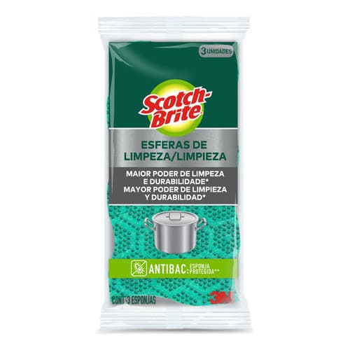 Esponja Scotch-brite Antibac Esfera De Limpeza Dupla Face De Verde