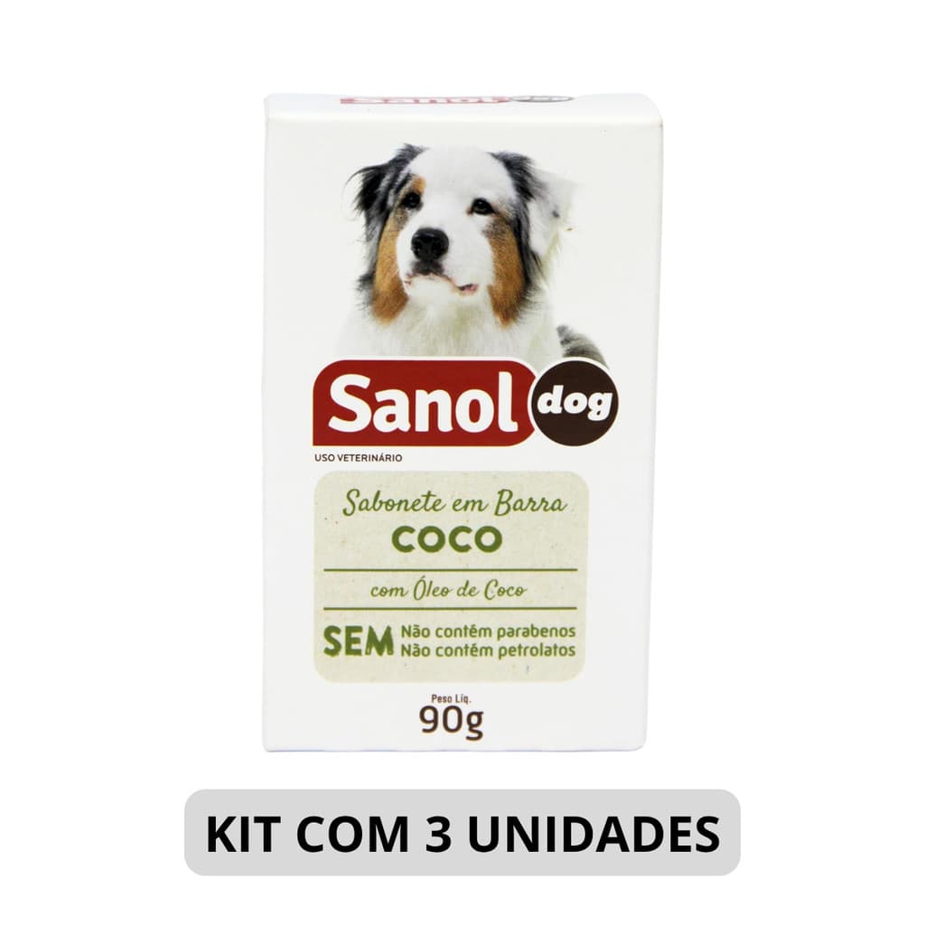 KIT 3 SANOL DOG SABONETE EM BARRA COCO 90G