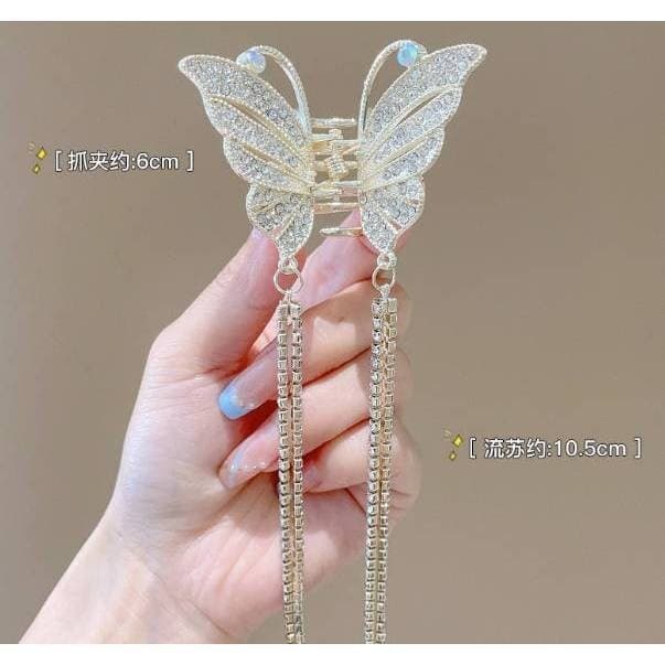 TB Brinquedos Moda Presilha De Cabelo Feminina Dourada Com Borla De Borboleta Em Liga
