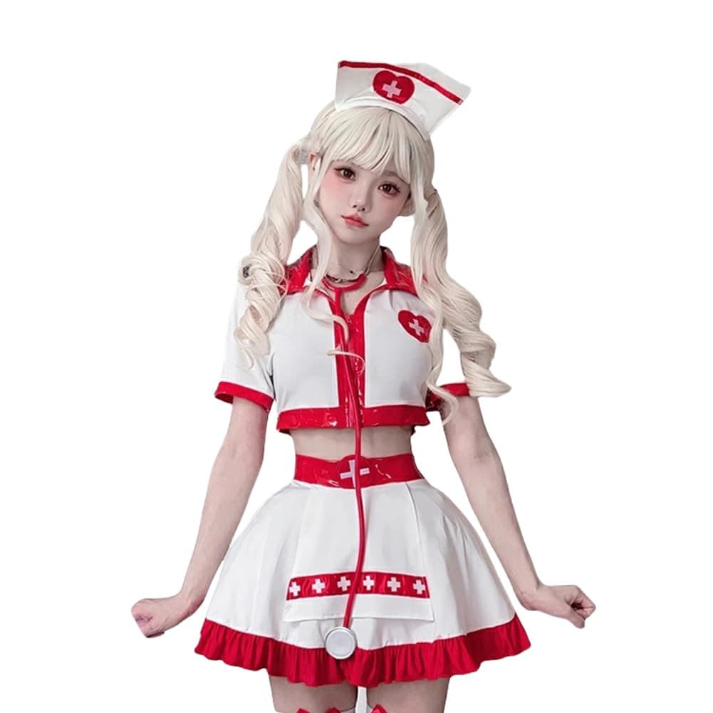 [LJZM] Fantasia de Enfermeira de Halloween, traje feminino, vestido curto, evento, festa.