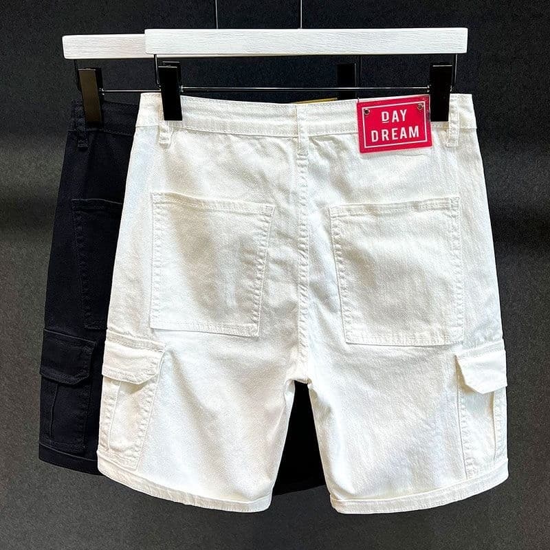2026 novo estilo masculino branco Denim Shorts versão coreana casual calças de cinco pontos verão casual fino meio corte