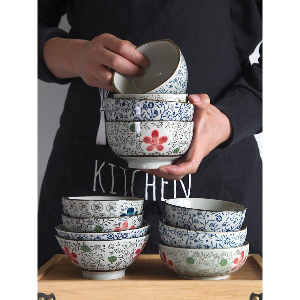 Estilo japonês série Asada tigela de arroz criativa Retro Underglaze cor talheres doméstico tigela de cerâmica tigela de