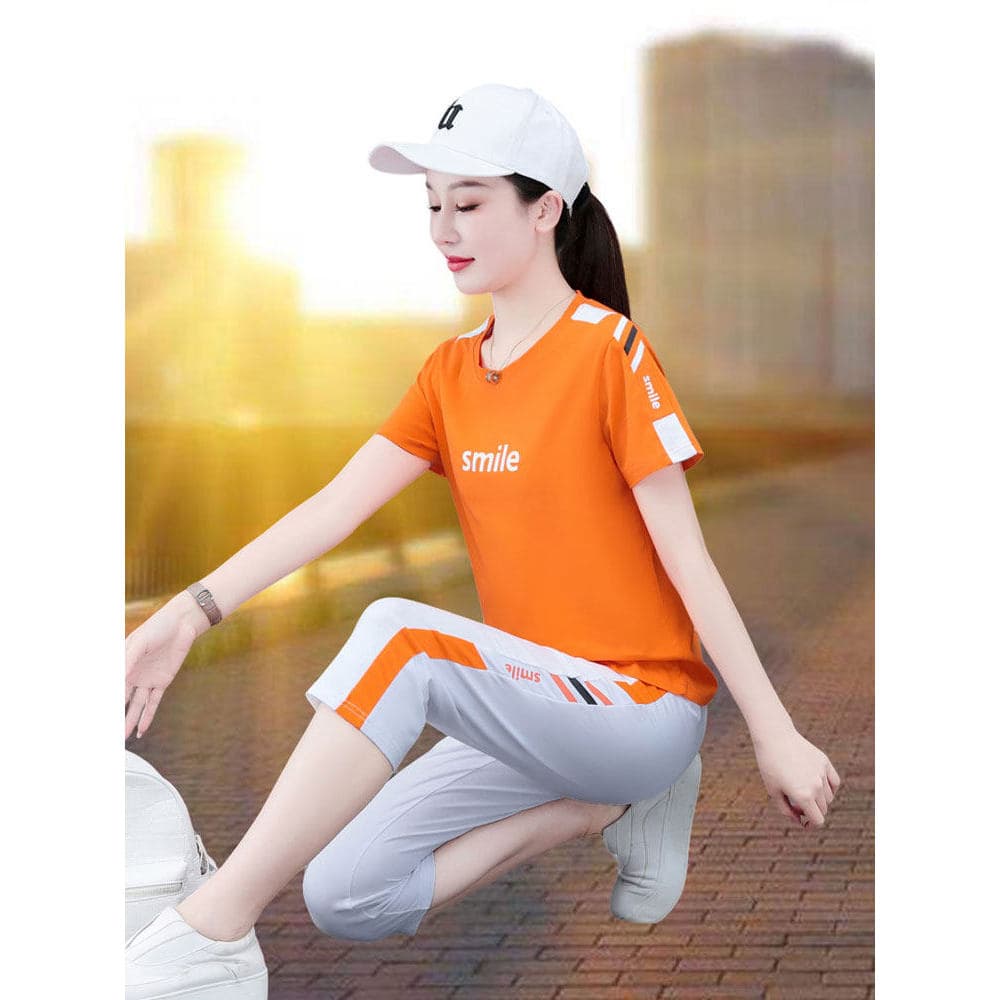 Woodpecker puro algodão esportes terno feminino verão Plus Size calças cortadas quadrado dança grupo compra Casual corre