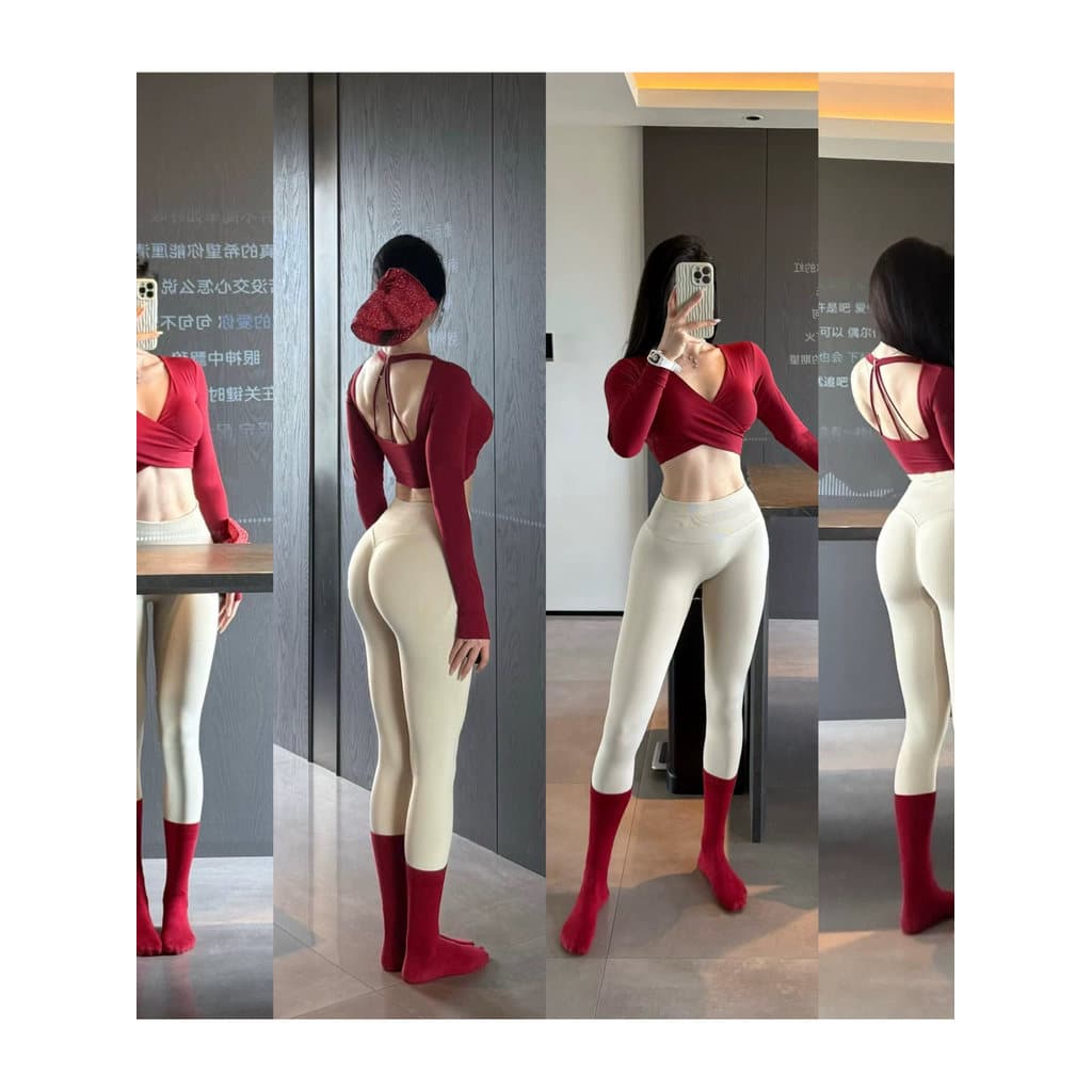 Bonito bonito Pilates feminino outono inverno roupas de Yoga de manga comprida com almofadas no peito High-End vermelho