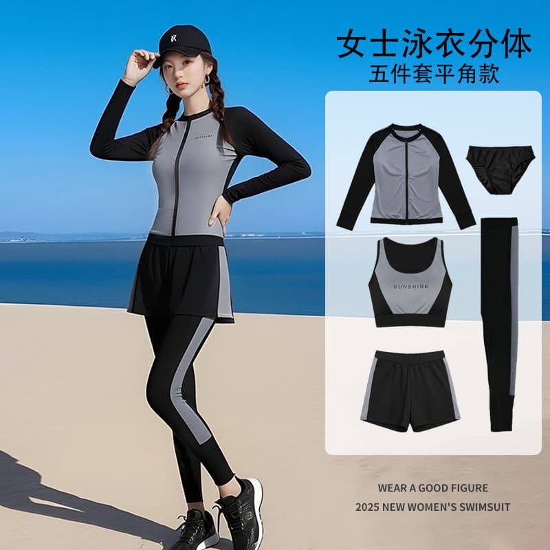 Maiô feminino 2025 novo estilo inverno divisão conservador mergulho protetor solar calças de manga comprida conjunto de