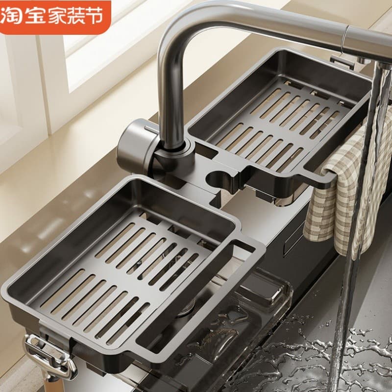 Rack de torneira da cozinha multifuncional armazenamento dreno rack pia lateral prato pano pendurado cesta pano rack