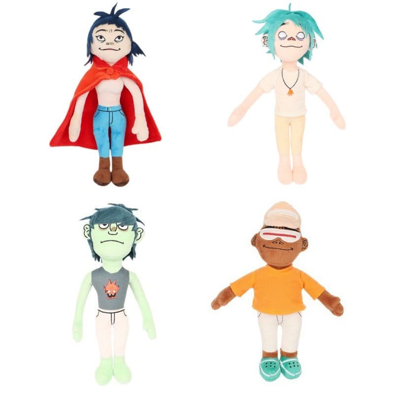 Conjunto de pelúcias 2D da banda Gorillaz: Noodle, Rasal Hobbs, Murdoc, Nickol. Brinquedo de pelúcia de anime para prese