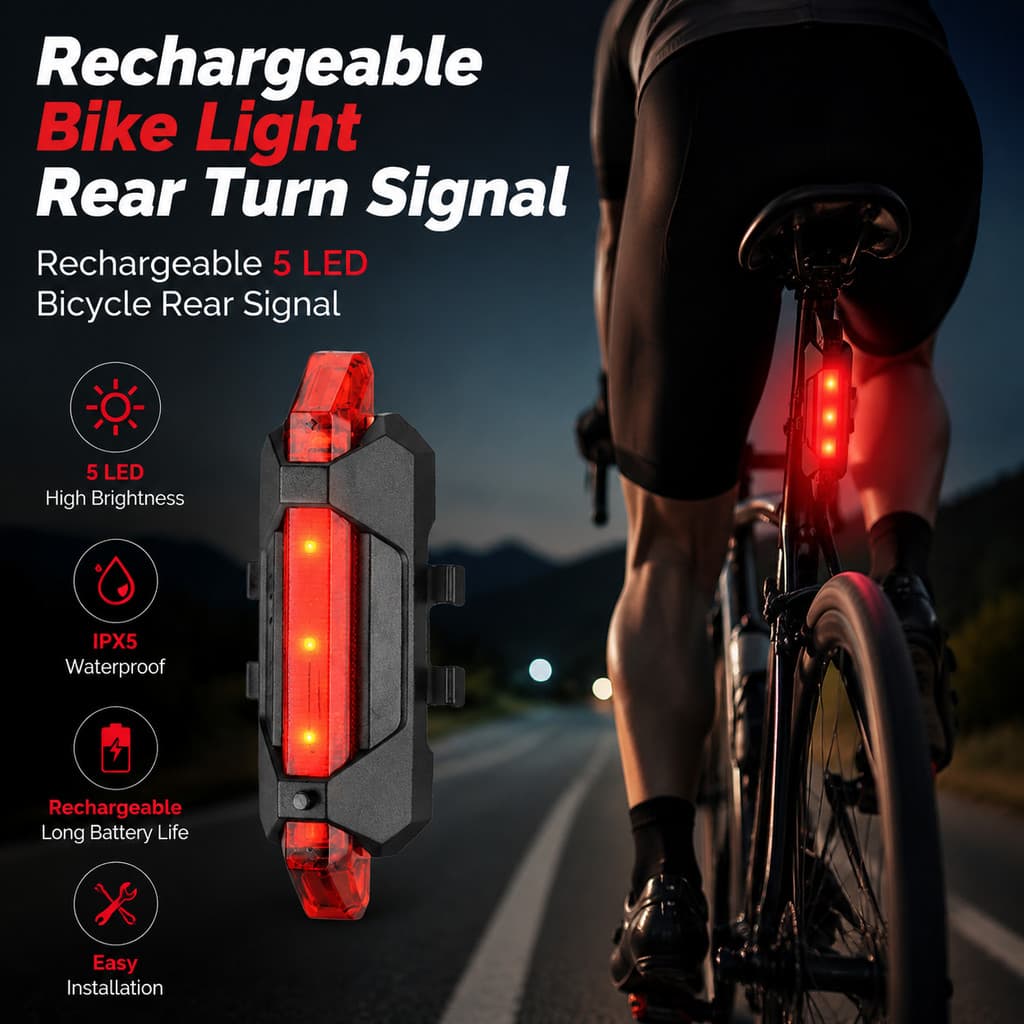 ESTAR Pisca Traseiro Lanterna de Bike Recarregável, Sinalizador Traseiro Bicicleta 5 Leds Recarregável.