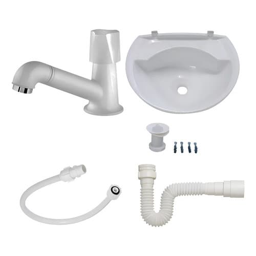 Kit Lavatório Rbv Plástico + Torneira+ Engate + Sifão Branco