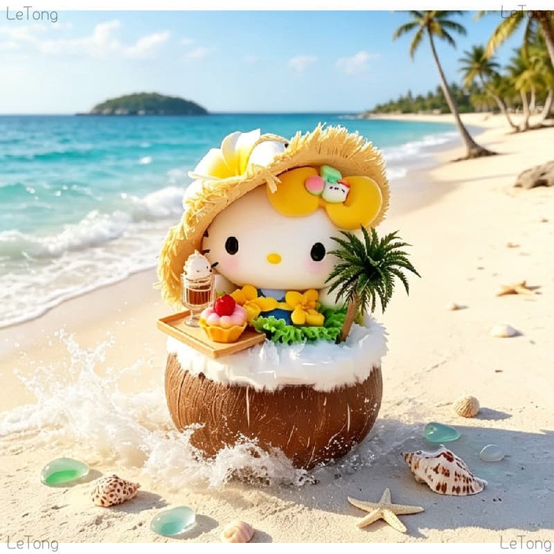 Genuíno verão leite de coco manga gelo olá kitty boneca bonito chapéu de palha olá kitty boneca menina saco pingente