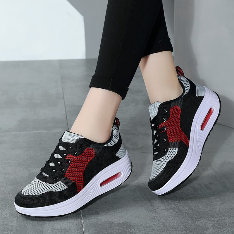Ruideng 2026 verão de sola grossa voando tecido malha sapatos femininos casuais esportes agitando sapatos de sola macia