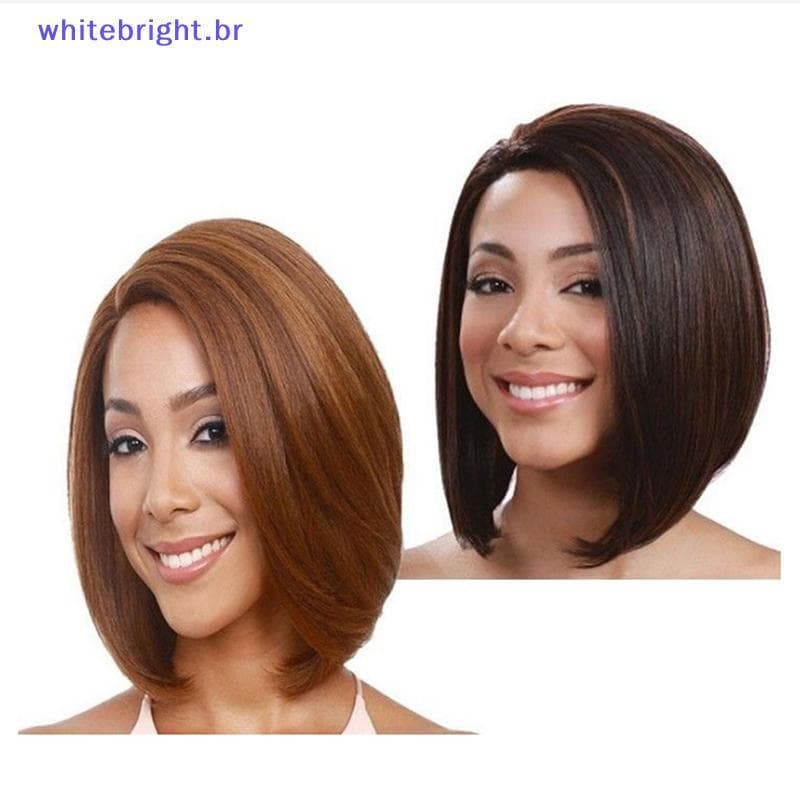 Peruca Curta Bob Feminina Reta Sem Cola Frontal De Renda Cabelo Humano [BR]