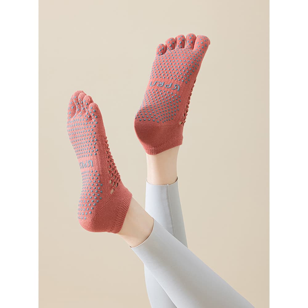 Oco meias de Yoga primavera verão meias femininas tubo curto Silicone antiderrapante cinco dedos roxo fino puro algodão