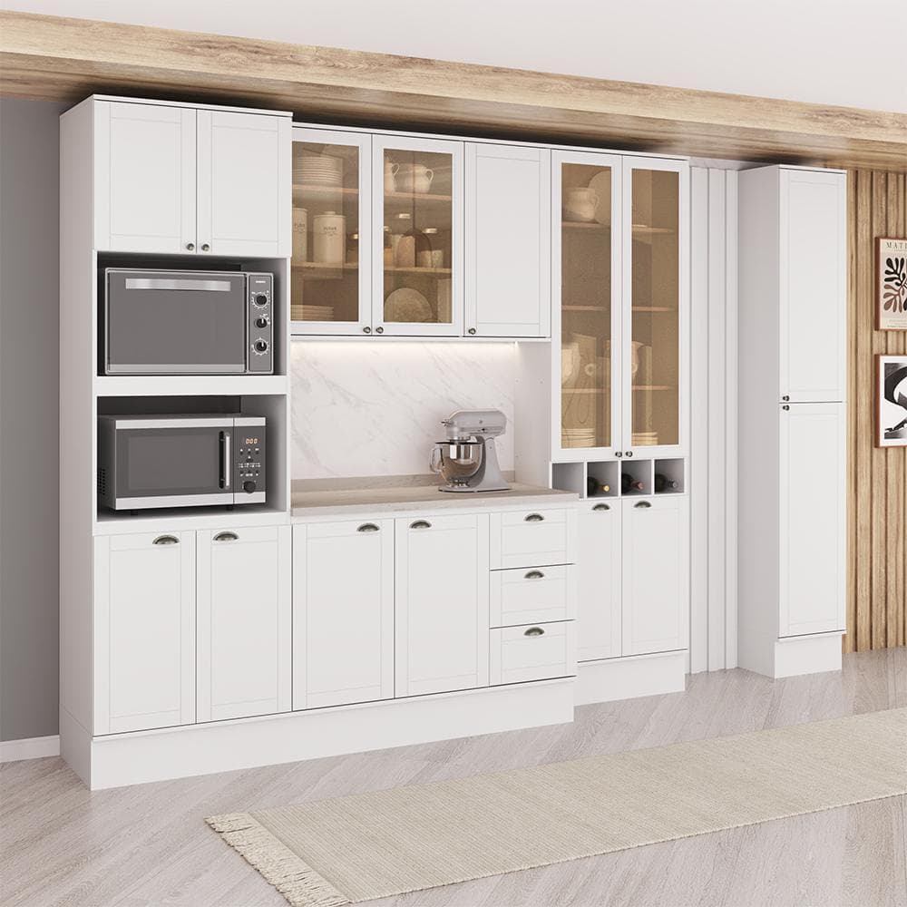 Armário de Cozinha Completa com Balcão Milla Clara Carraro Branco
