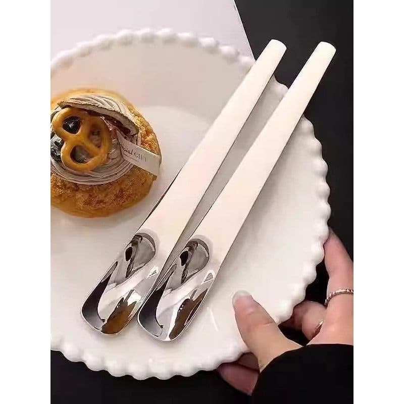 Colher de sobremesa de sorvete de aço inoxidável colher de iogurte grego comer bolo de alto valor cabeça plana influenci