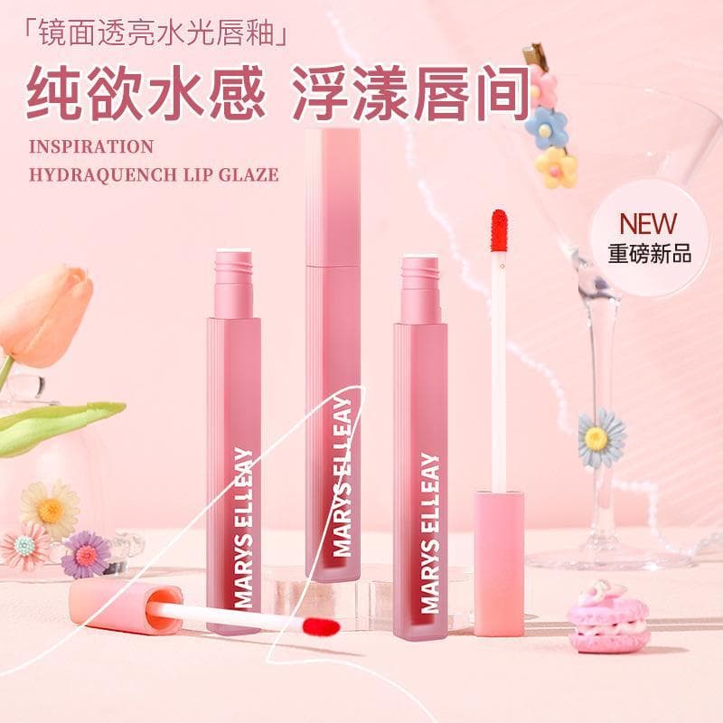 Mary Ellie Air Mirror Water Gloss Rosa Lip Gloss de longa duração, não desbota, não fácil de colar, copo, brilho labial