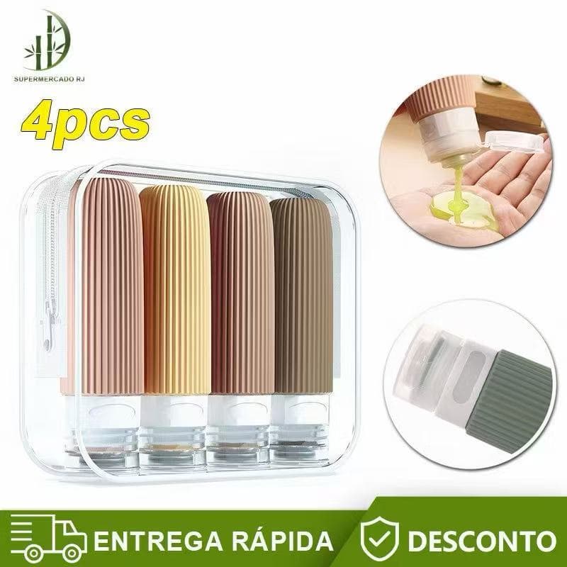 Frascos de Silicone Anti-Vazamento 4 Peças Portáteis para Viagem Cosméticos Skincare Higiene Pessoal