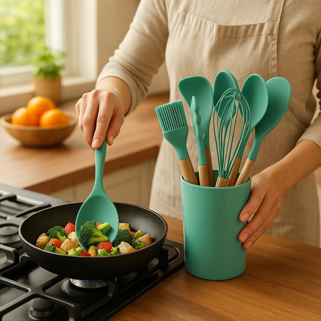 Conjunto de Utensílios de Cozinha com 8 Peças em Silicone